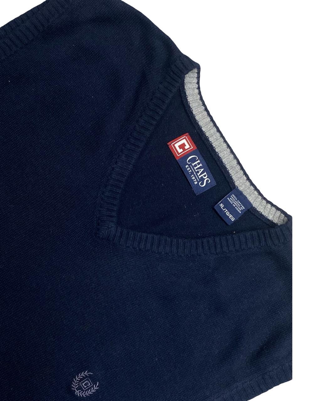 Chaps Navy Blue V-Neck Sweater Vest | Size Large | Chest 25”
