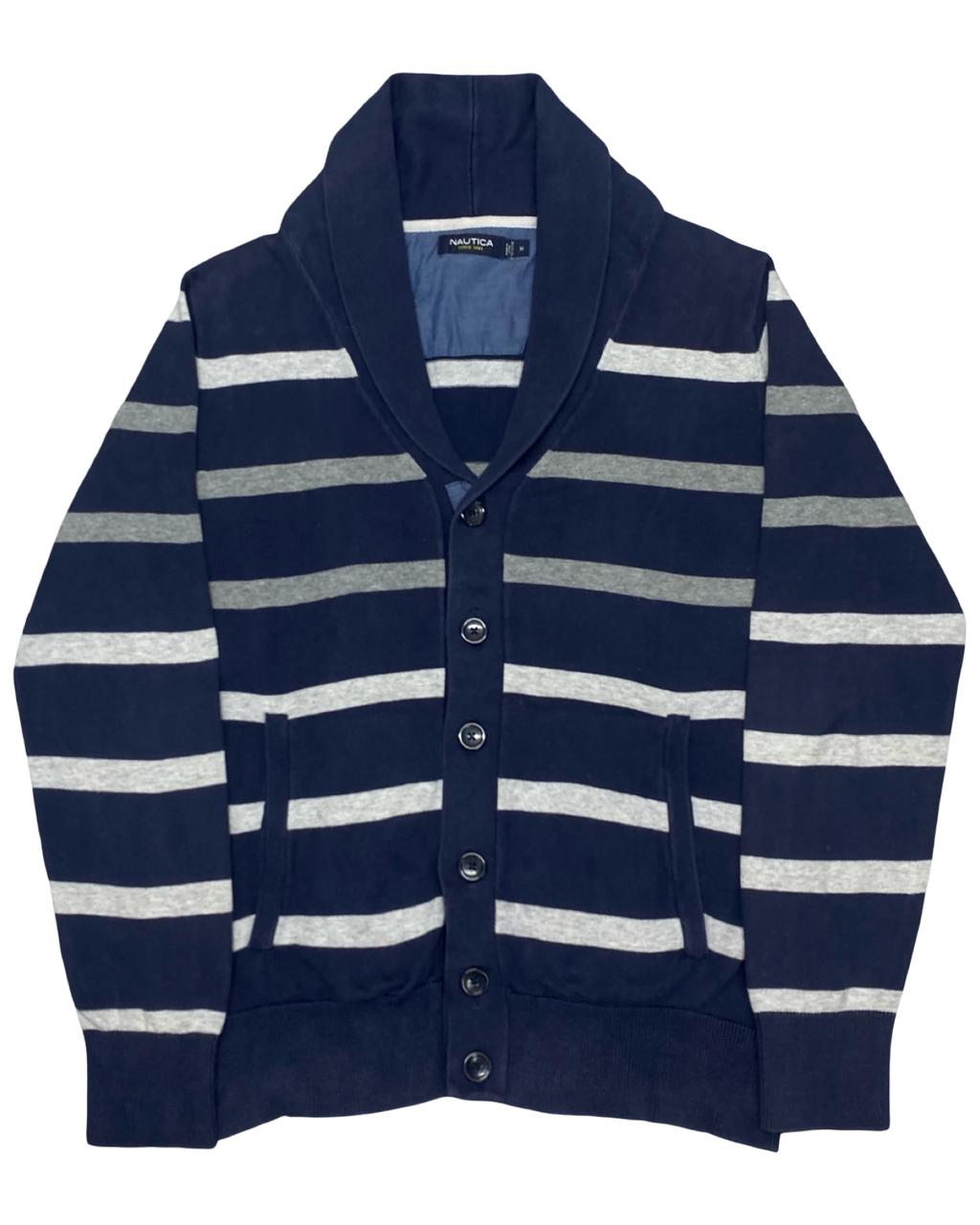 Nautica Striped Shawl Collar Button-Up Cardigan | Size Medium | Chest 22”