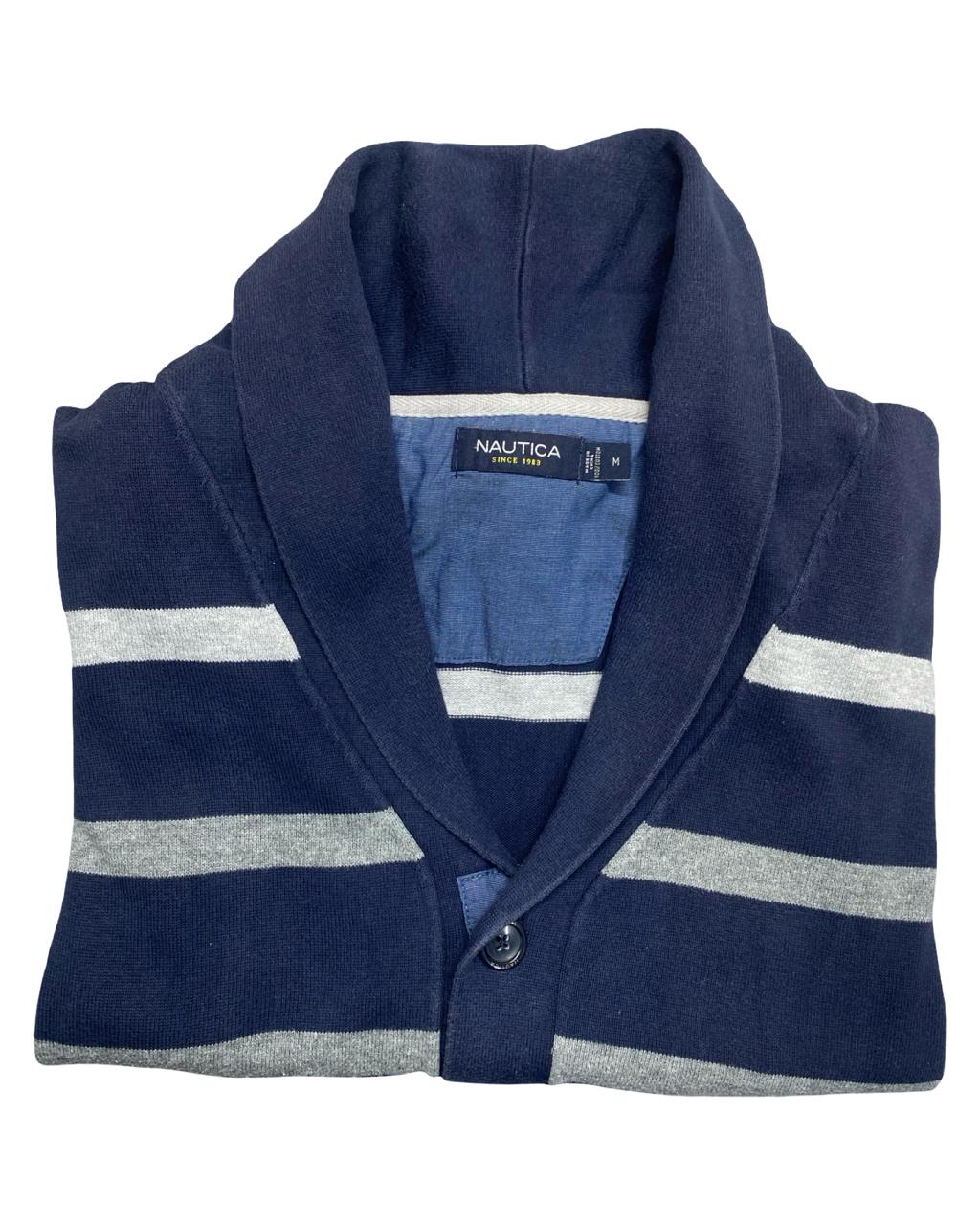 Nautica Striped Shawl Collar Button-Up Cardigan | Size Medium | Chest 22”
