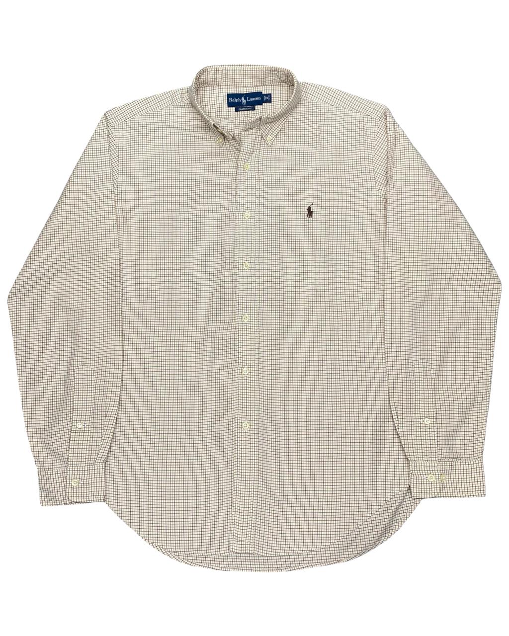 Ralph Lauren Beige Checked Button-Down Shirt | Size Large | Chest 24.5”