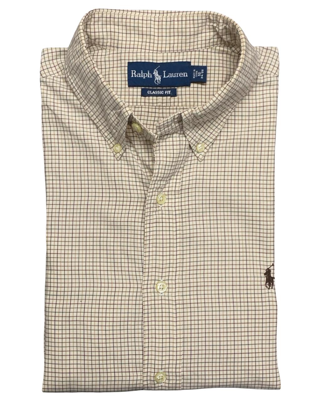 Ralph Lauren Beige Checked Button-Down Shirt | Size Large | Chest 24.5”