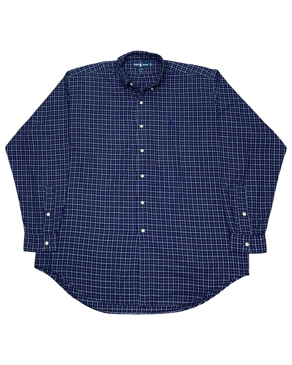 Ralph Lauren Navy Blue Checked Button-Down Shirt | Size XXL | Chest 29”