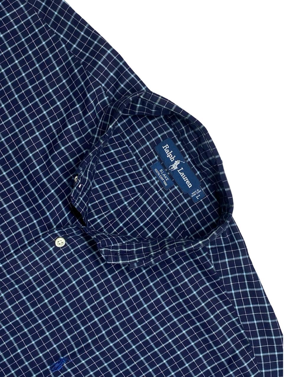 Ralph Lauren Navy Blue Checked Button-Down Shirt | Size XXL | Chest 29”