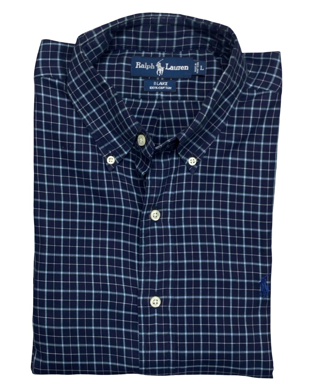 Ralph Lauren Navy Blue Checked Button-Down Shirt | Size XXL | Chest 29”