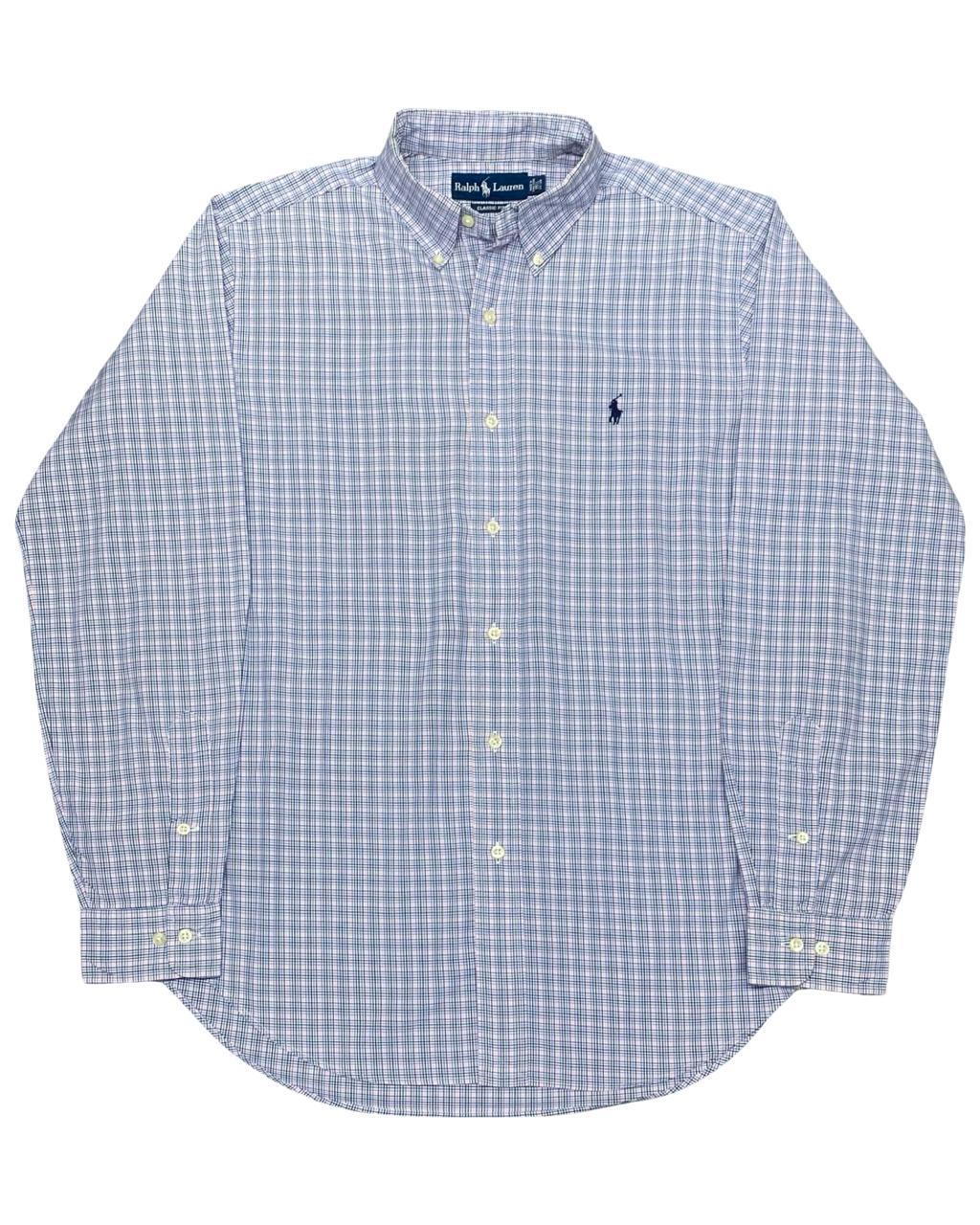 Ralph Lauren Blue & Pink Checked Button-Down Shirt | Size Large | Chest 24”