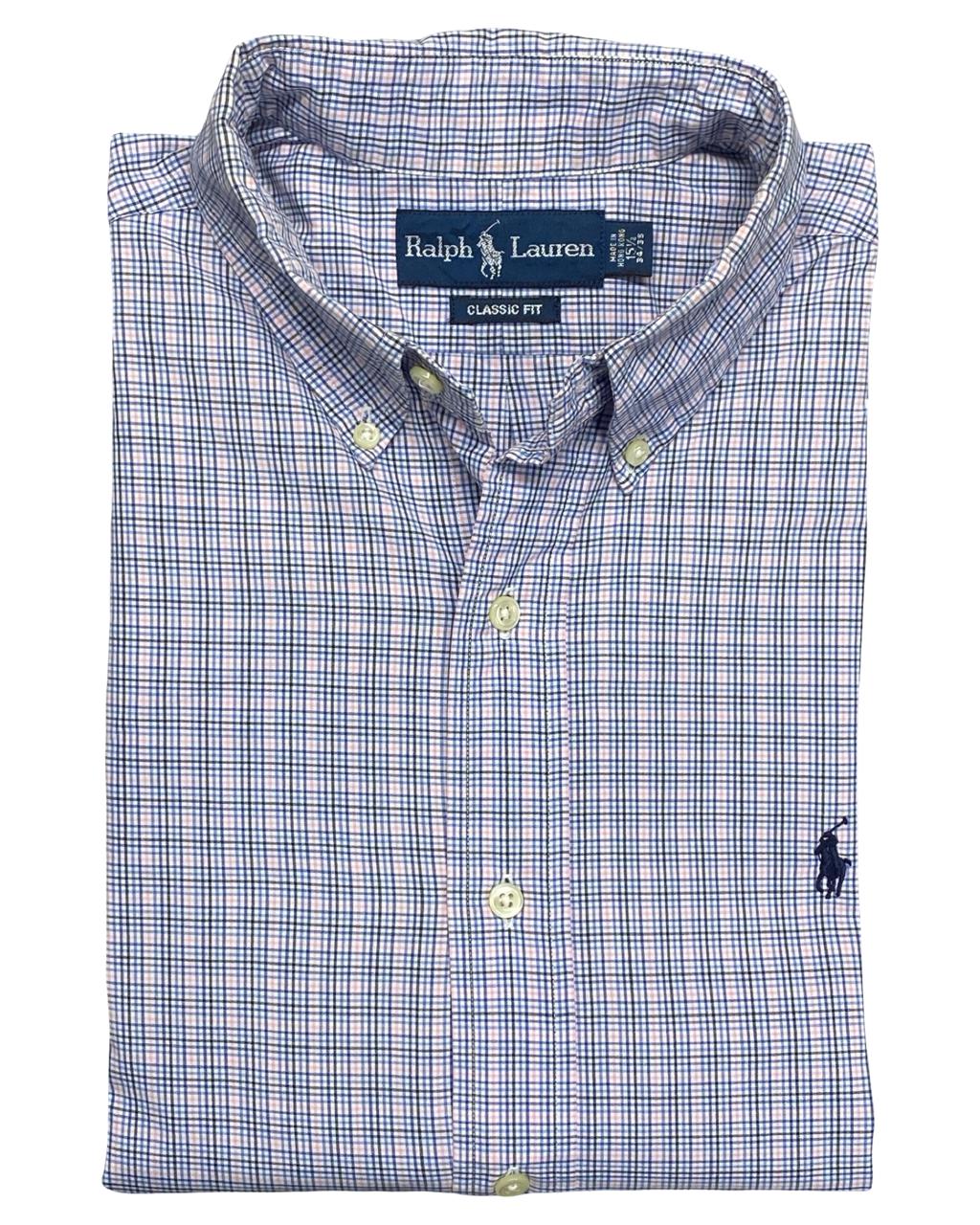 Ralph Lauren Blue & Pink Checked Button-Down Shirt | Size Large | Chest 24”