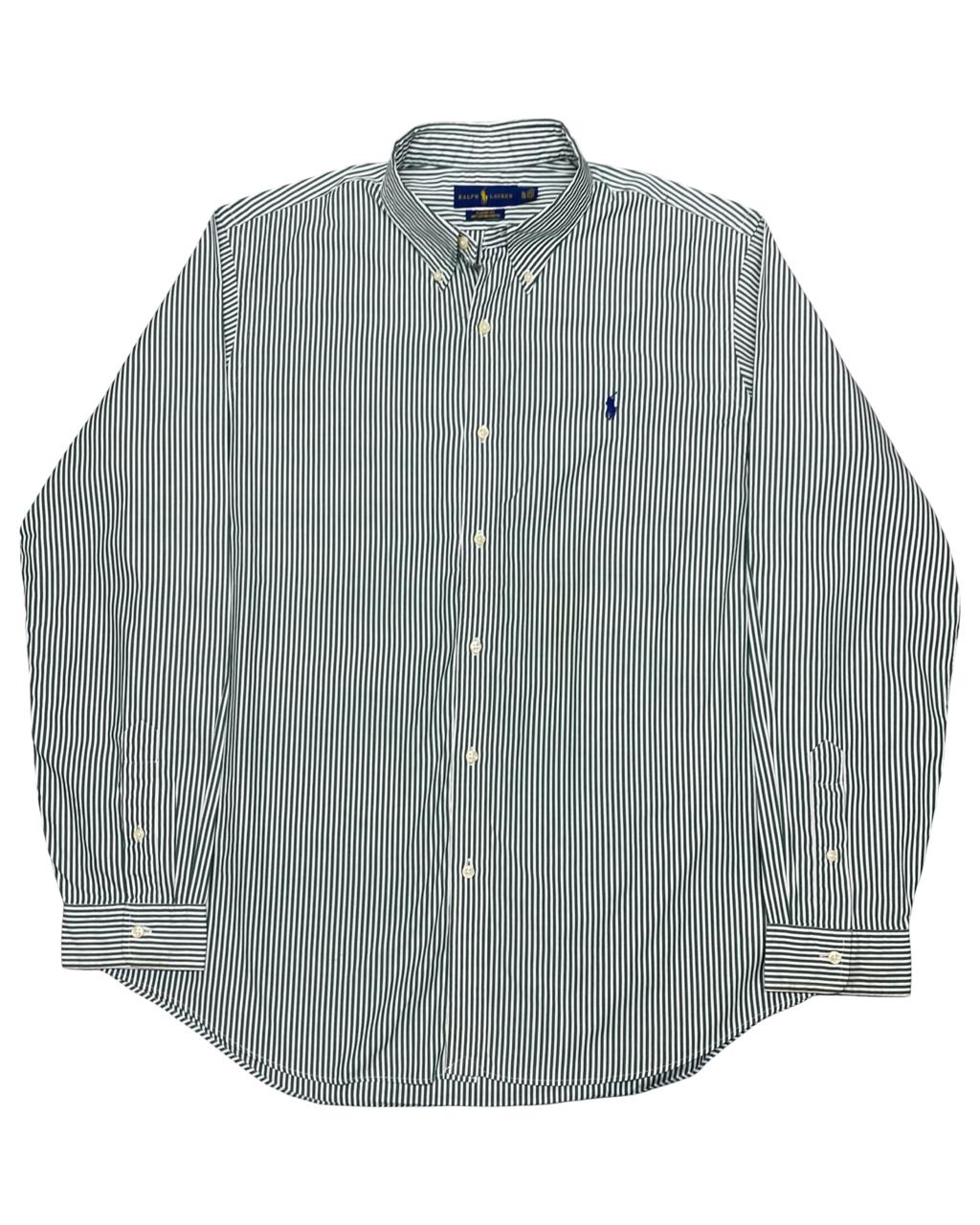 Ralph Lauren Green & White Striped Button-Down Shirt | Size XL | Chest 26.5”