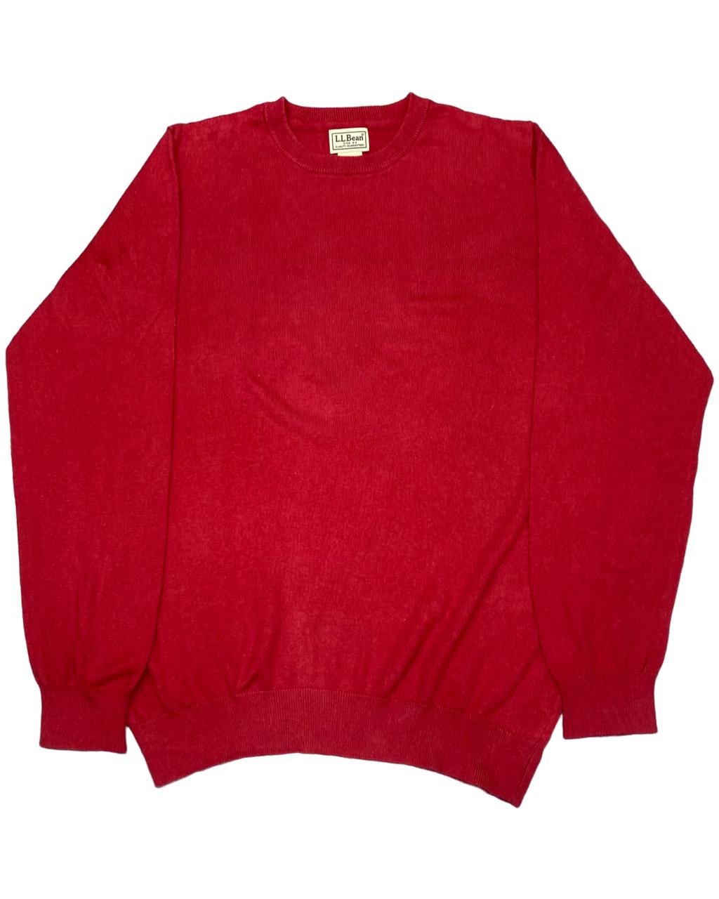 L.L.Bean Crimson Red Cotton-Cashmere Crewneck Sweater | Size Large | Chest 23.5”