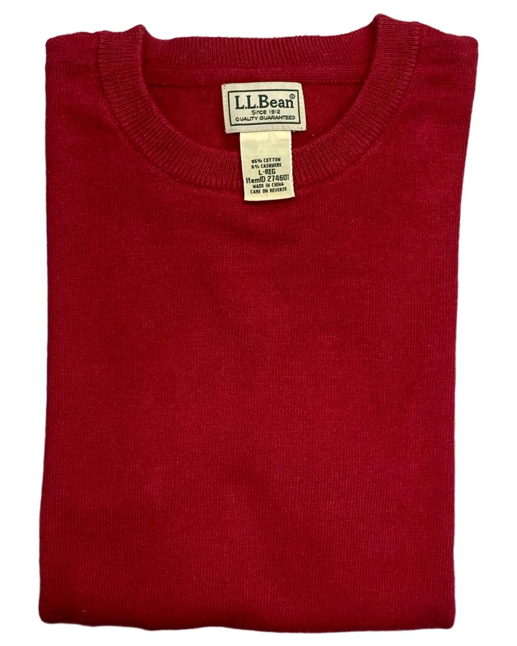 L.L.Bean Crimson Red Cotton-Cashmere Crewneck Sweater | Size Large | Chest 23.5”