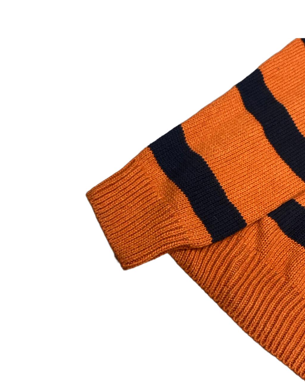 Chaps Orange & Navy Striped Button-Collar Knit Sweater | Size Large | Chest 24.5”