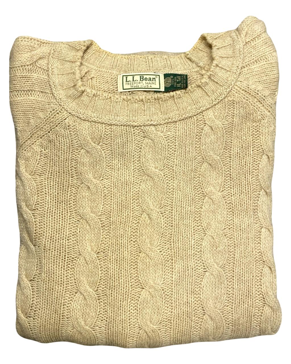 L.L.Bean Oatmeal Vintage Cable-Knit Wool Crewneck Sweater | Size XXL | Chest 28.5”