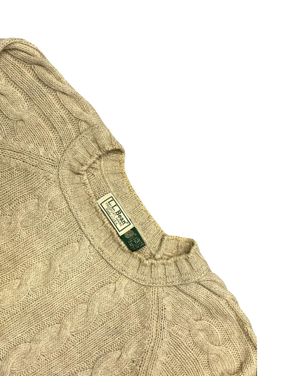 L.L.Bean Oatmeal Vintage Cable-Knit Wool Crewneck Sweater | Size XXL | Chest 28.5”