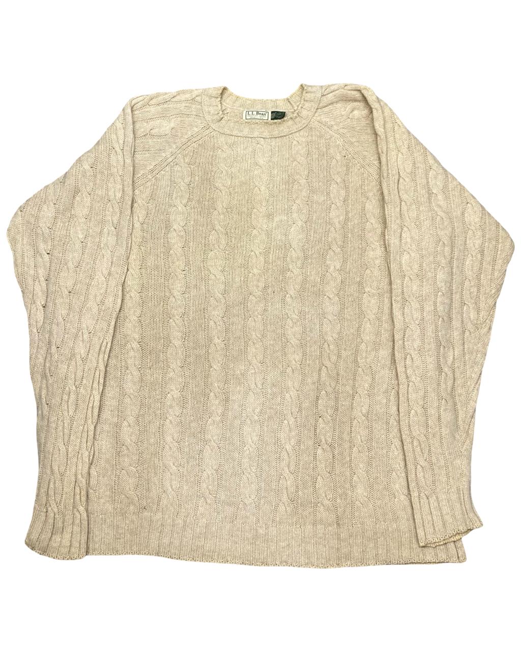 L.L.Bean Oatmeal Vintage Cable-Knit Wool Crewneck Sweater | Size XXL | Chest 28.5”