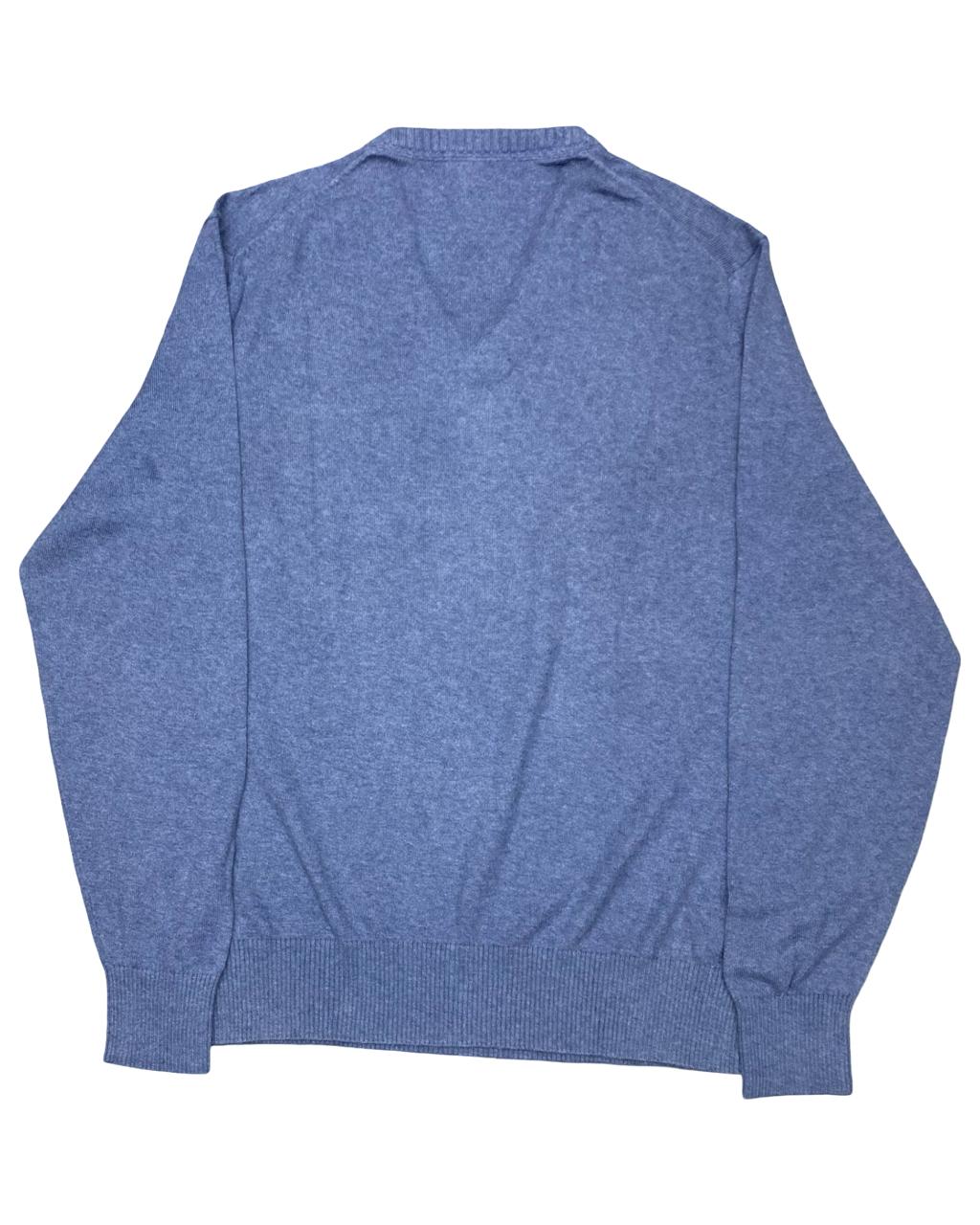 Eddie Bauer Heathered Blue Cotton-Cashmere V-Neck Sweater | Size Medium | Chest 22.5”