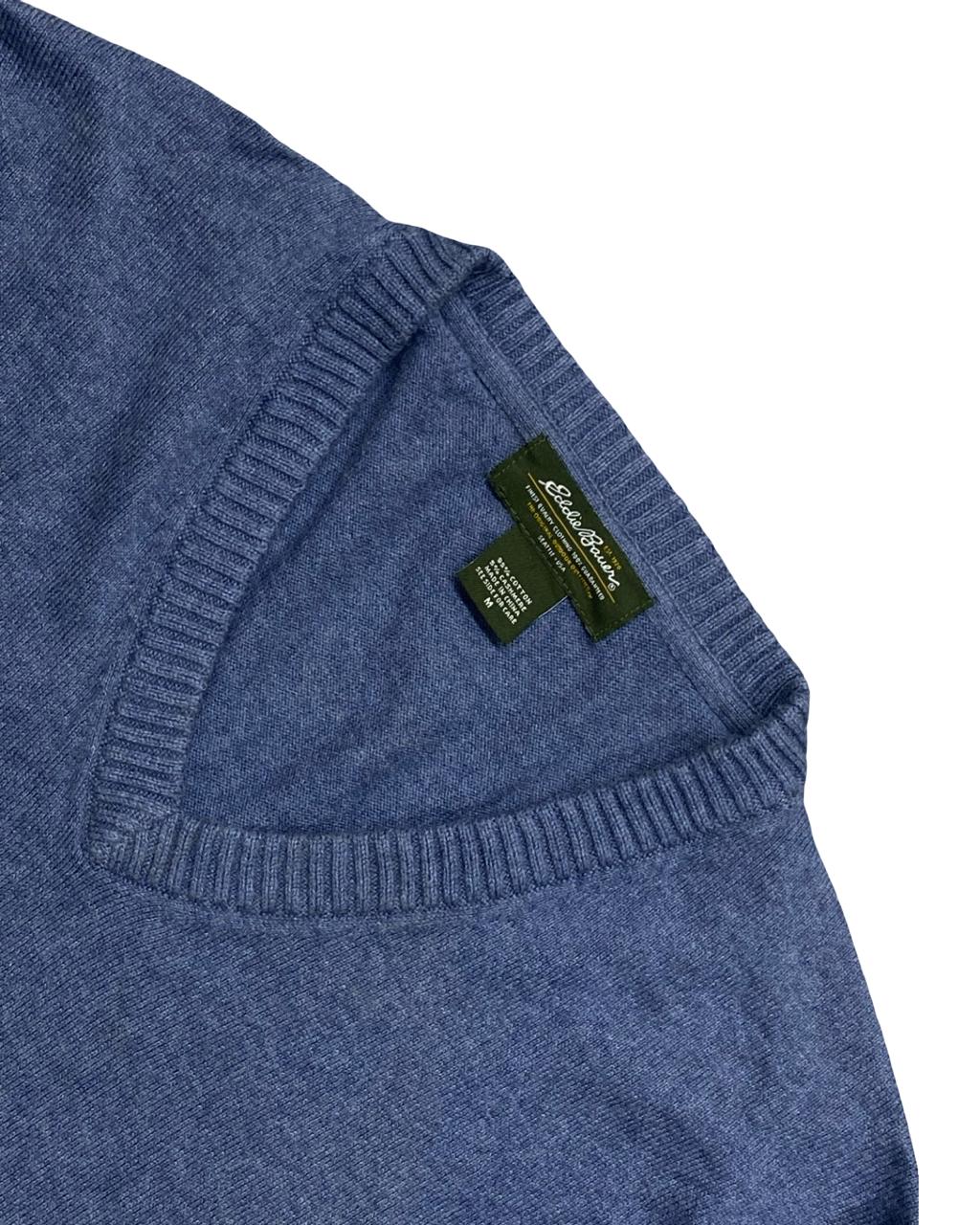 Eddie Bauer Heathered Blue Cotton-Cashmere V-Neck Sweater | Size Medium | Chest 22.5”