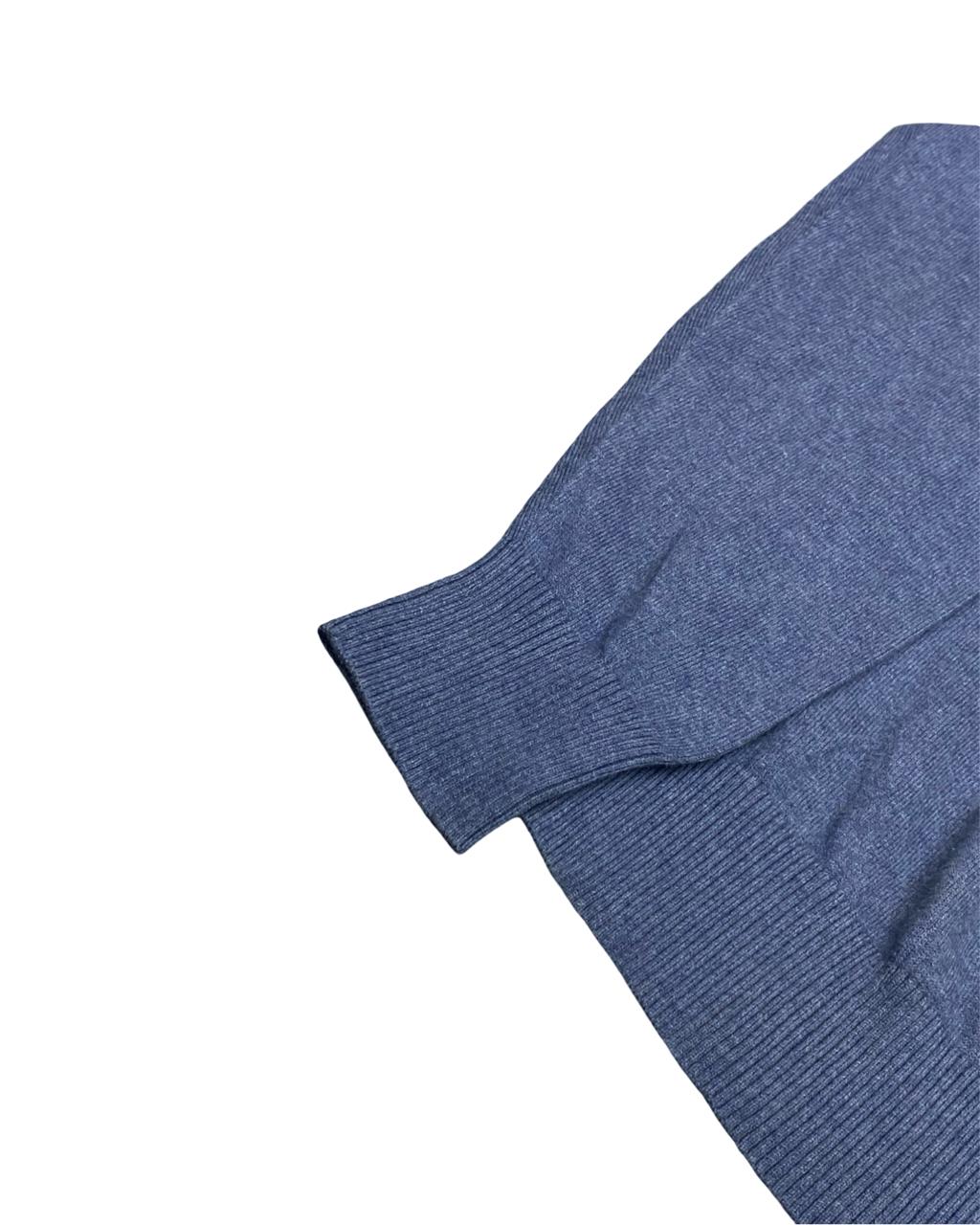 Eddie Bauer Heathered Blue Cotton-Cashmere V-Neck Sweater | Size Medium | Chest 22.5”