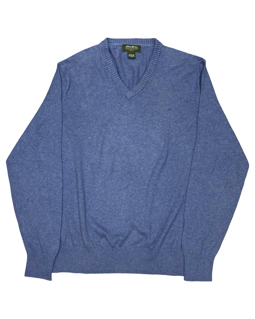Eddie Bauer Heathered Blue Cotton-Cashmere V-Neck Sweater | Size Medium | Chest 22.5”