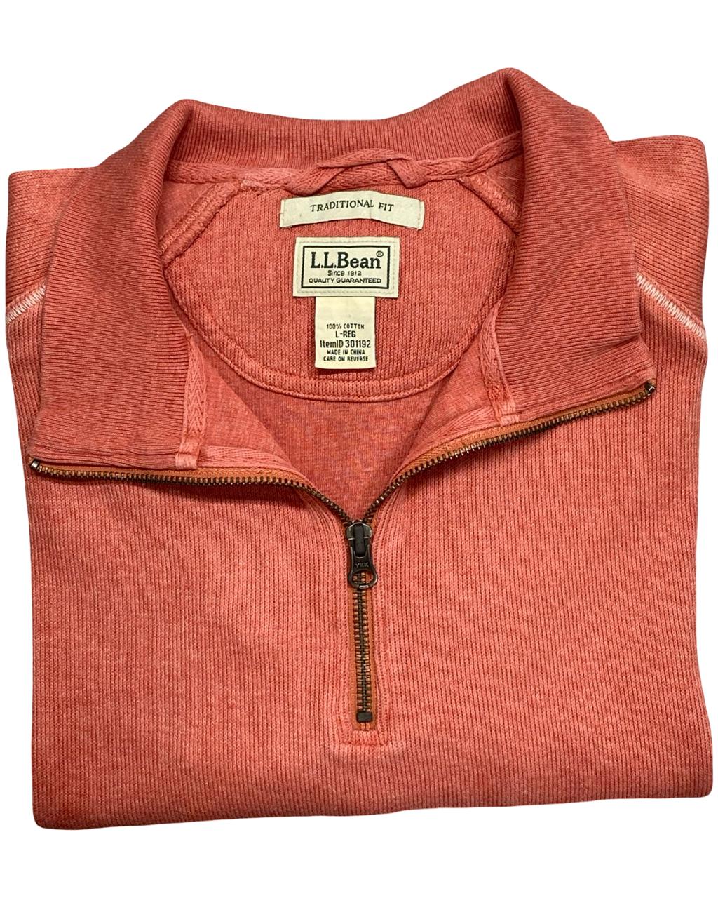 L.L.Bean Coral Pink Quarter-Zip Ribbed Sweatshirt | Size Large | Chest 24”