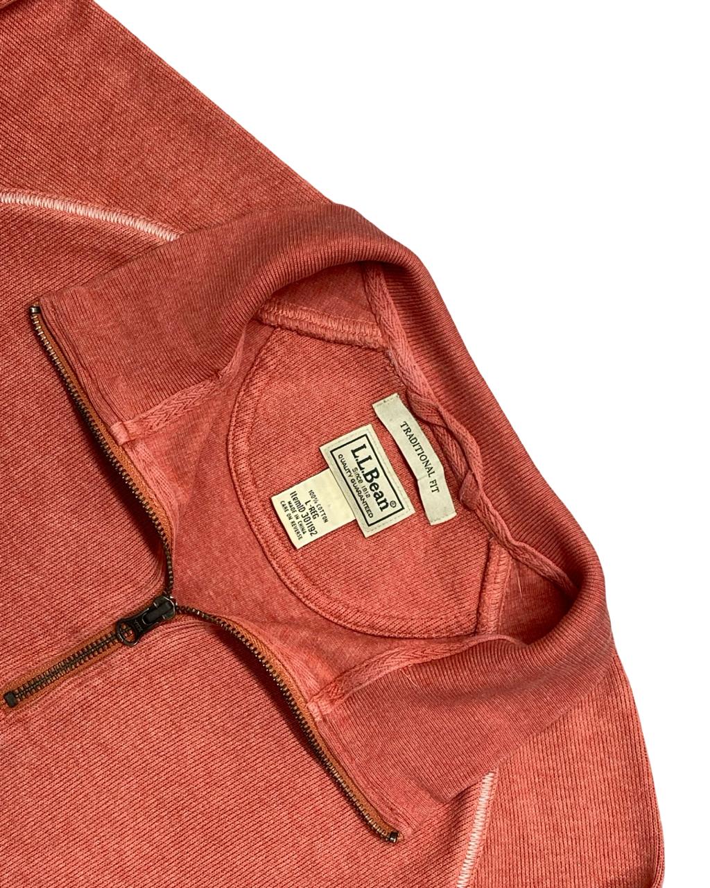 L.L.Bean Coral Pink Quarter-Zip Ribbed Sweatshirt | Size Large | Chest 24”