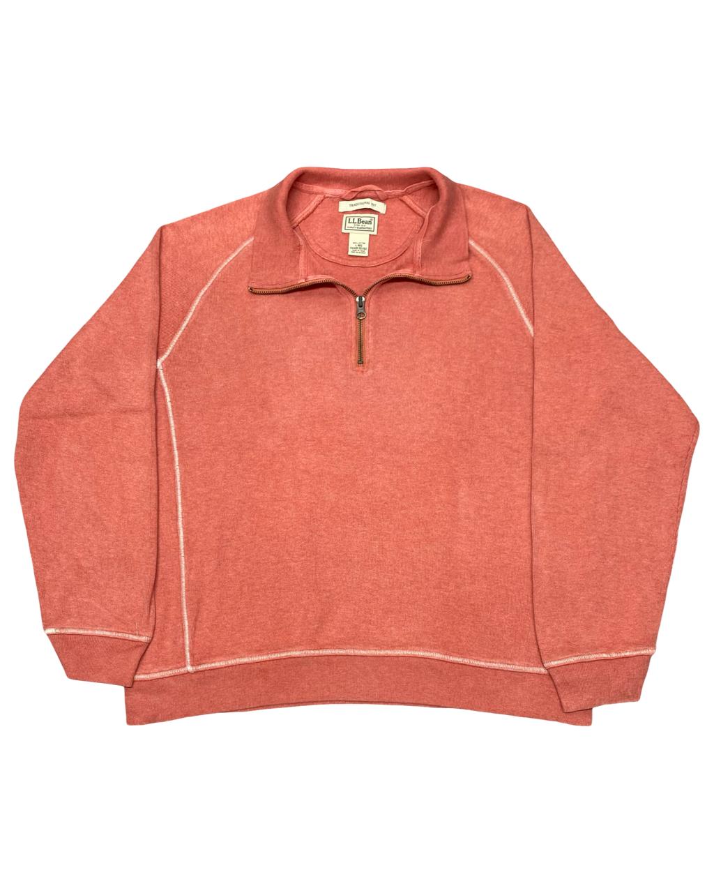 L.L.Bean Coral Pink Quarter-Zip Ribbed Sweatshirt | Size Large | Chest 24”