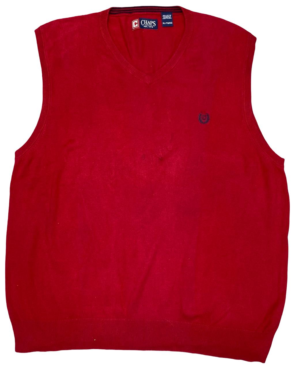 Chaps Red V-Neck Sweater Vest | Size Large | Chest 24”