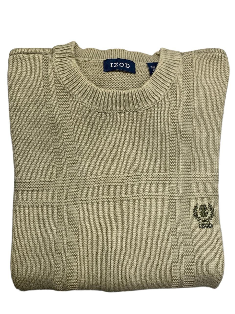 IZOD Beige Textured Grid Knit Crewneck Sweater | Size Medium | Chest 22.5”