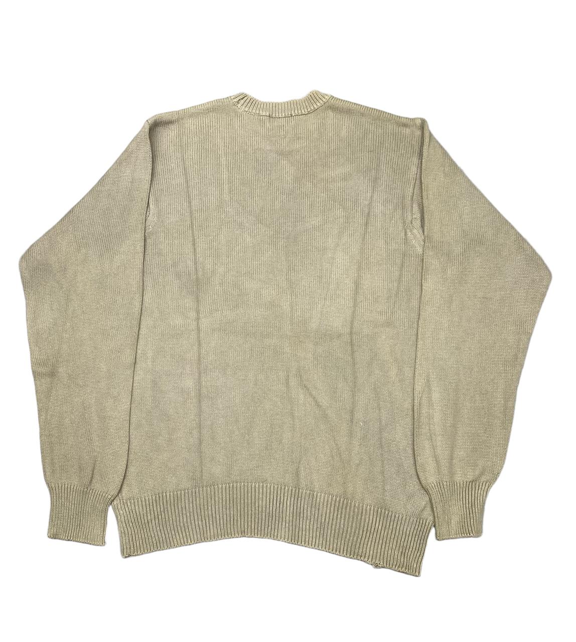 IZOD Beige Textured Grid Knit Crewneck Sweater | Size Medium | Chest 22.5”