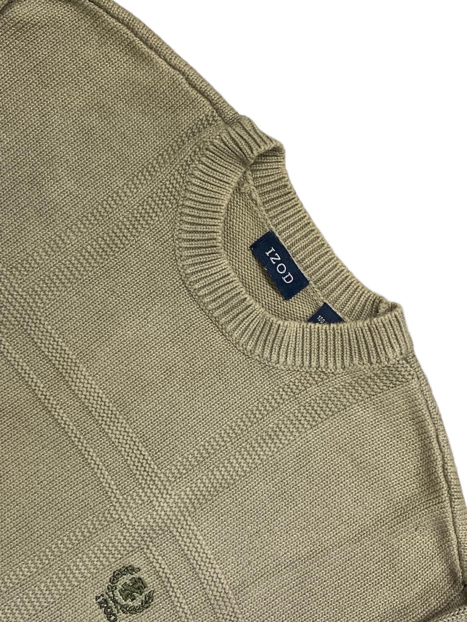 IZOD Beige Textured Grid Knit Crewneck Sweater | Size Medium | Chest 22.5”