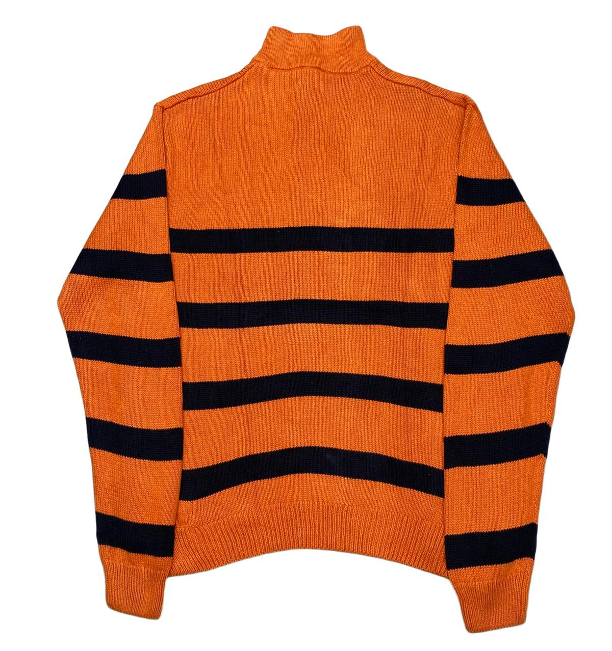 Chaps Orange & Navy Striped Button-Collar Knit Sweater | Size Large | Chest 24.5”