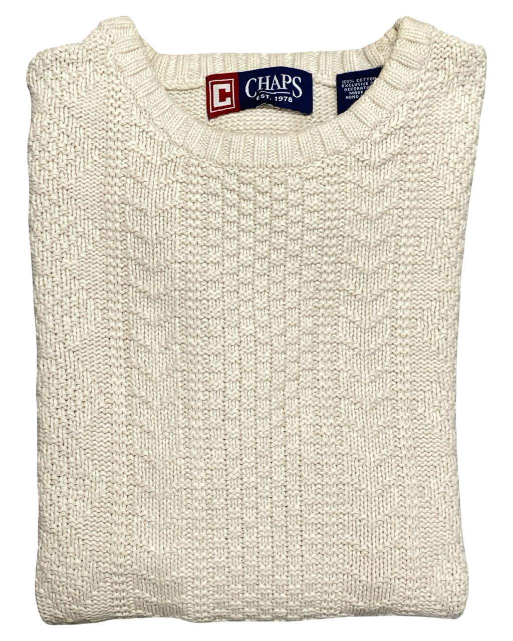Chaps Off-White Textured Knit Crewneck Sweater | Size Medium | Chest 21.5”