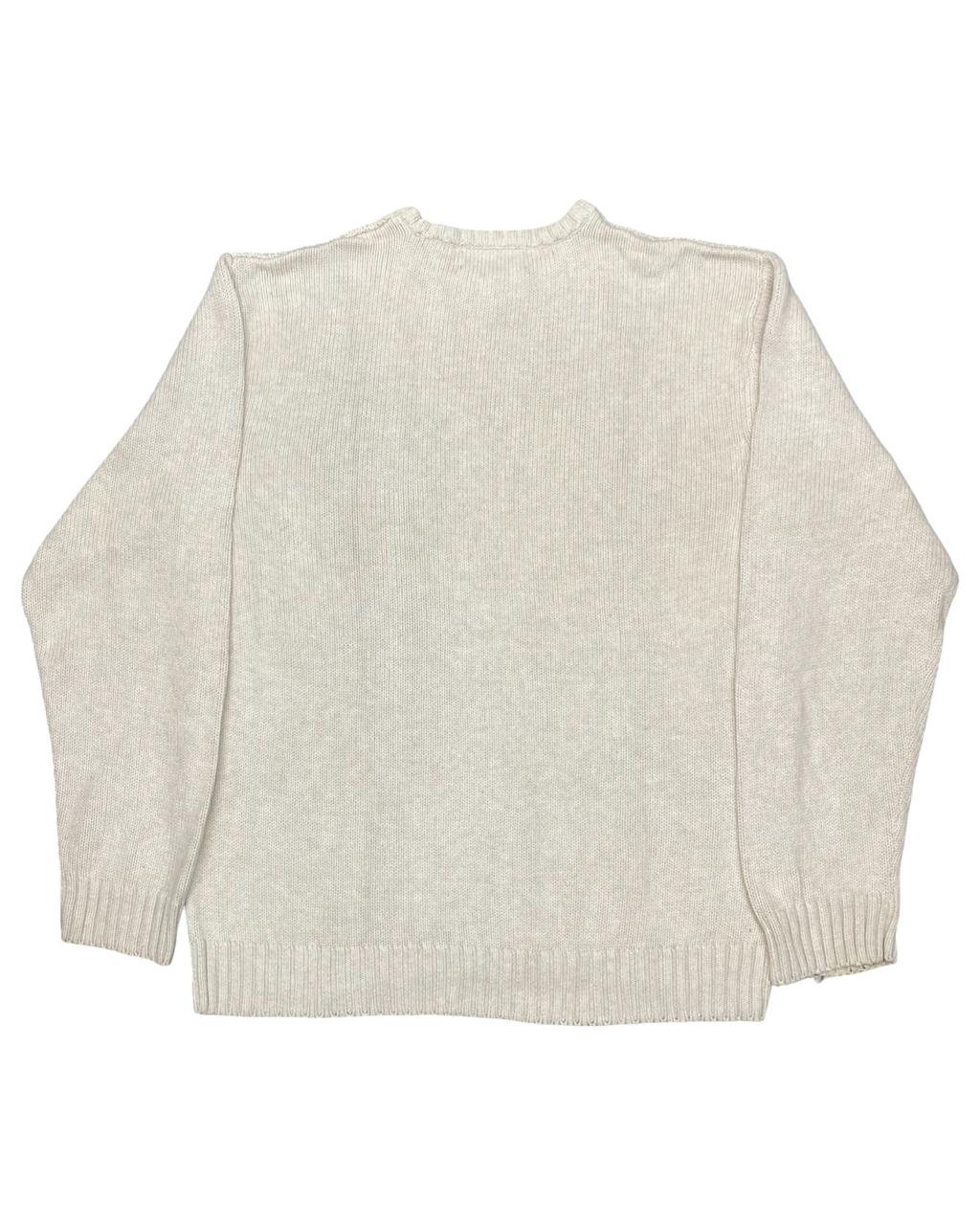 Chaps Off-White Textured Knit Crewneck Sweater | Size Medium | Chest 21.5”