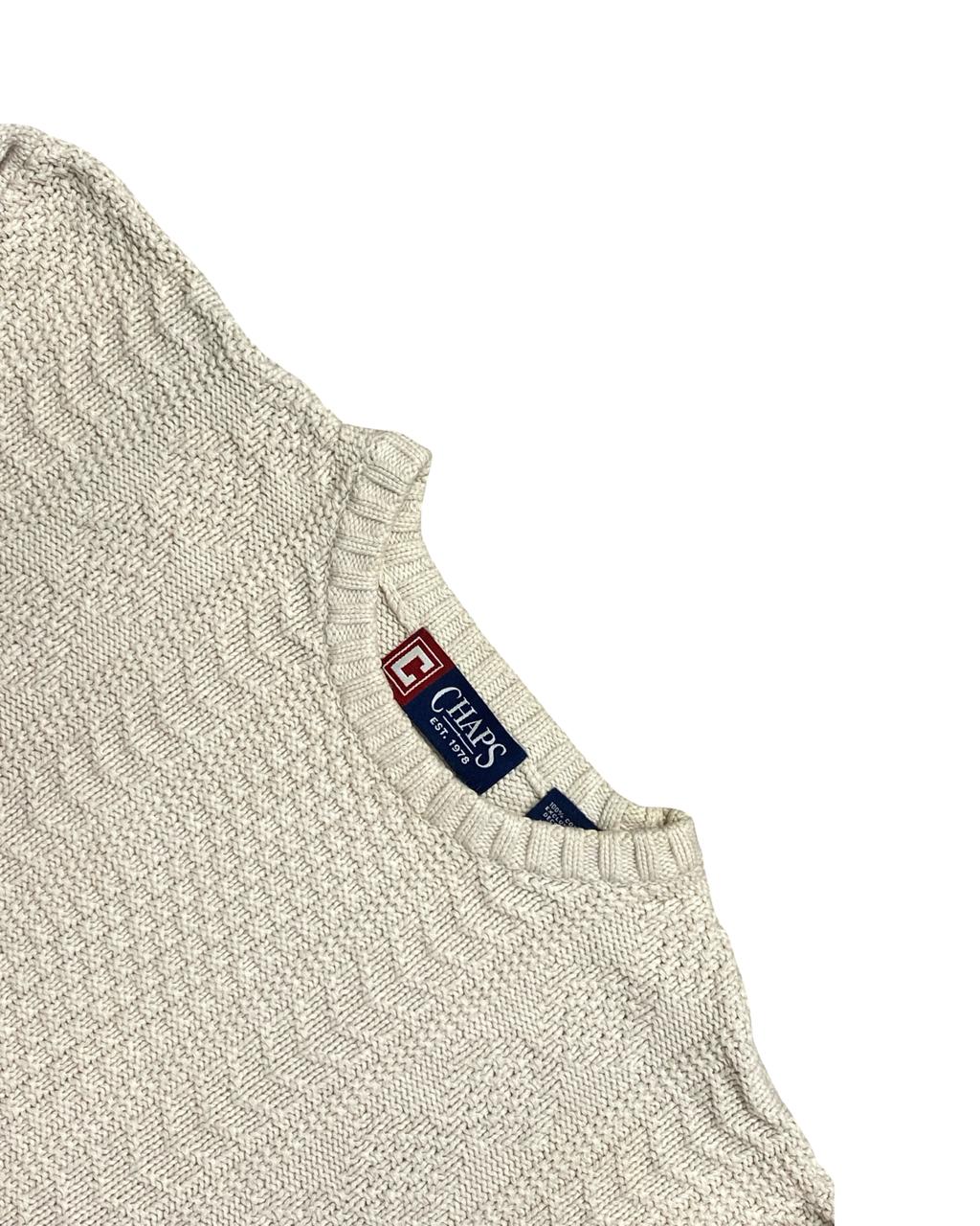 Chaps Off-White Textured Knit Crewneck Sweater | Size Medium | Chest 21.5”