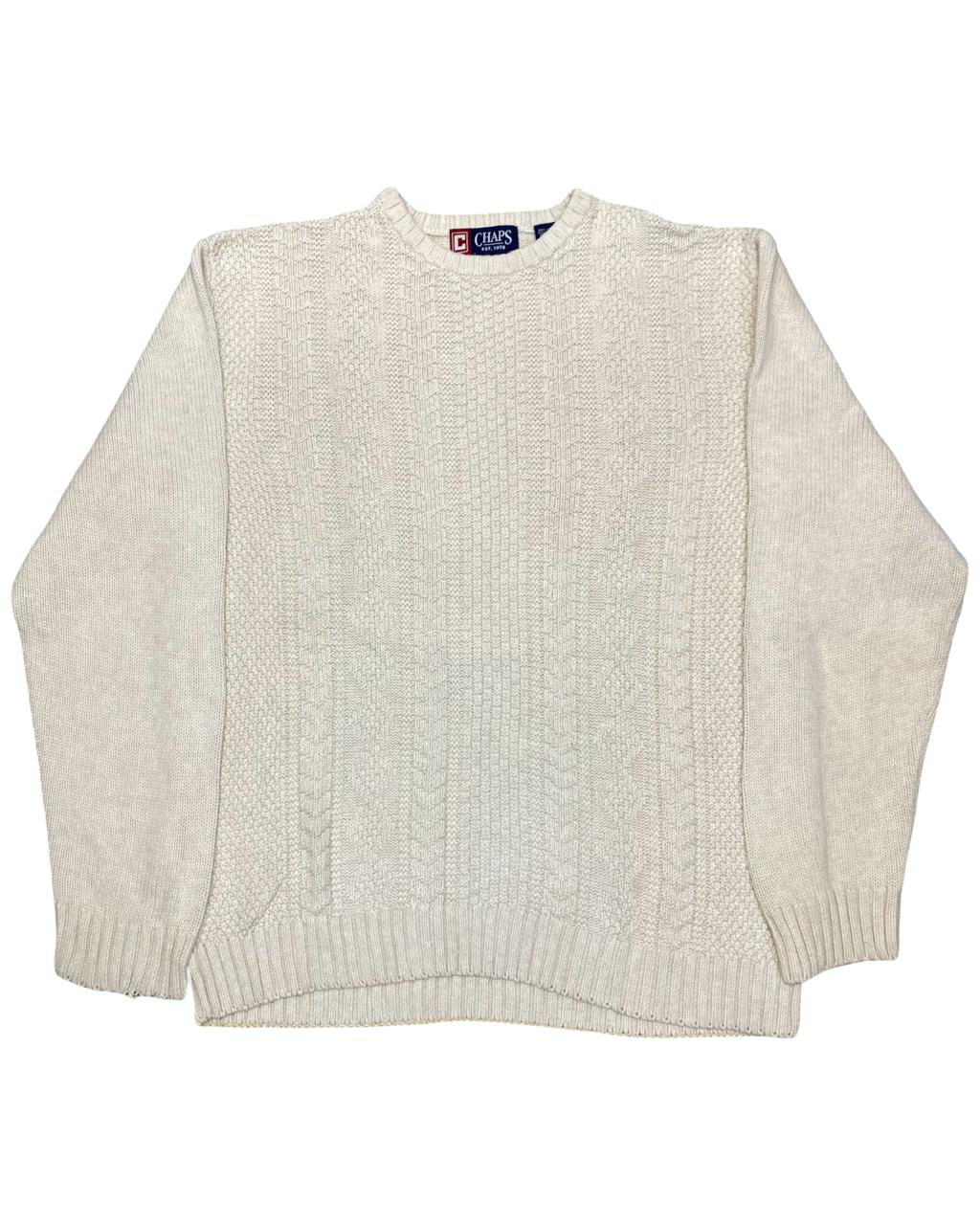 Chaps Off-White Textured Knit Crewneck Sweater | Size Medium | Chest 21.5”