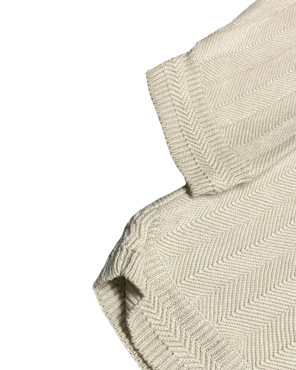Chaps Ralph Lauren Cream Herringbone Knit Crewneck Sweater | Size Large | Chest 24.5”