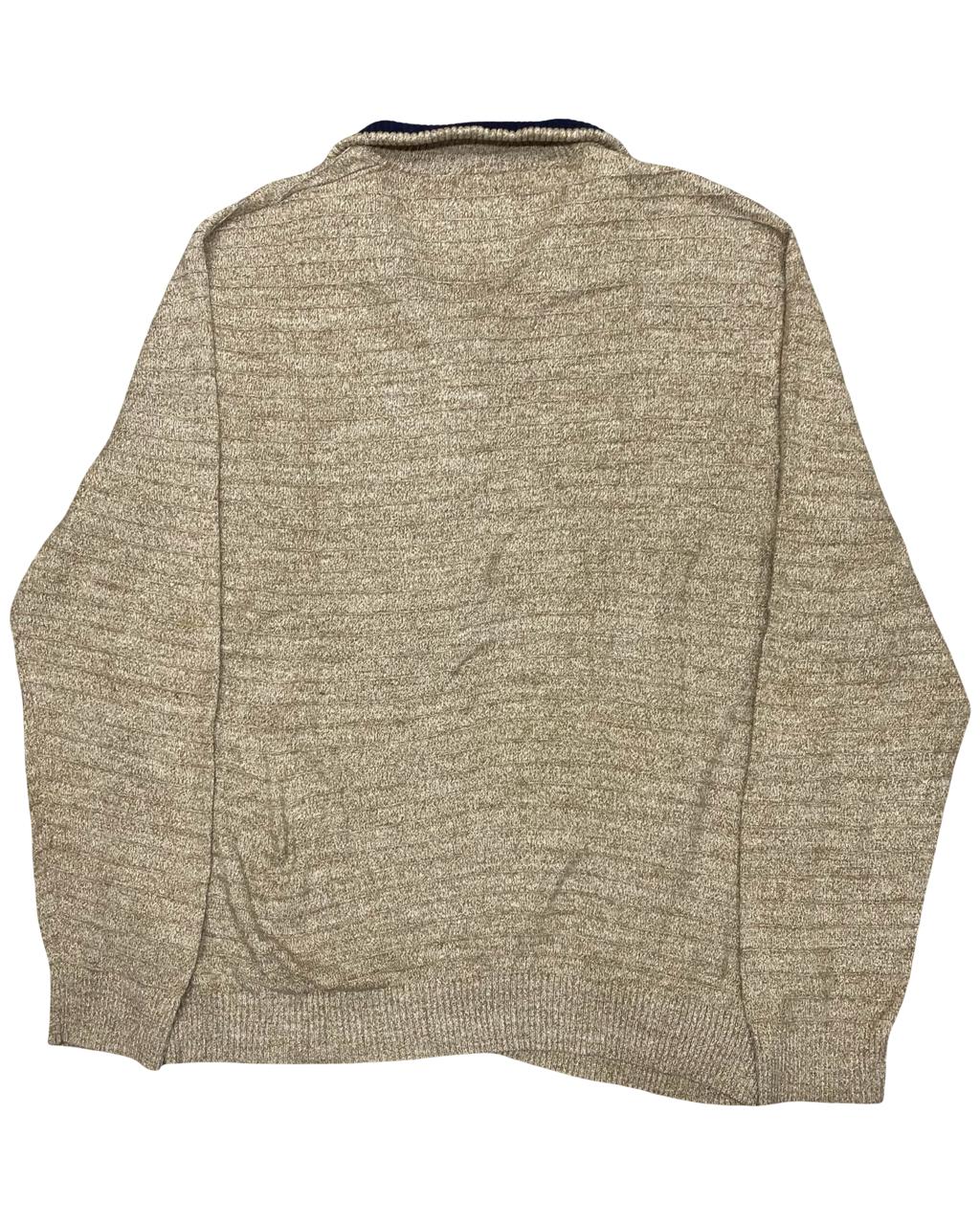 Nautica Beige Full-Zip Textured Knit Cardigan Sweater | Size Large | Chest 25”