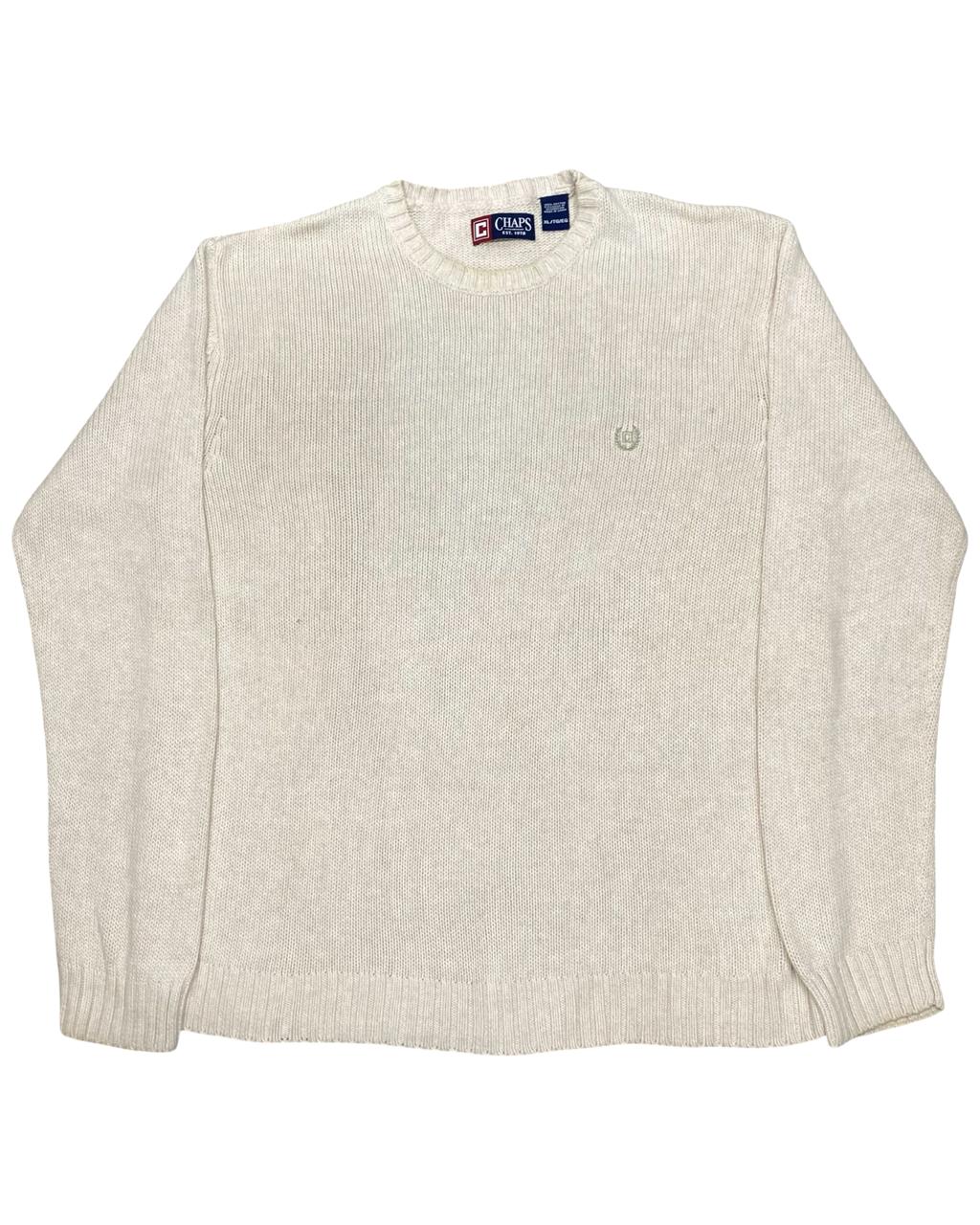 Chaps Cream Knit Crewneck Sweater | Size Large | Chest 24”