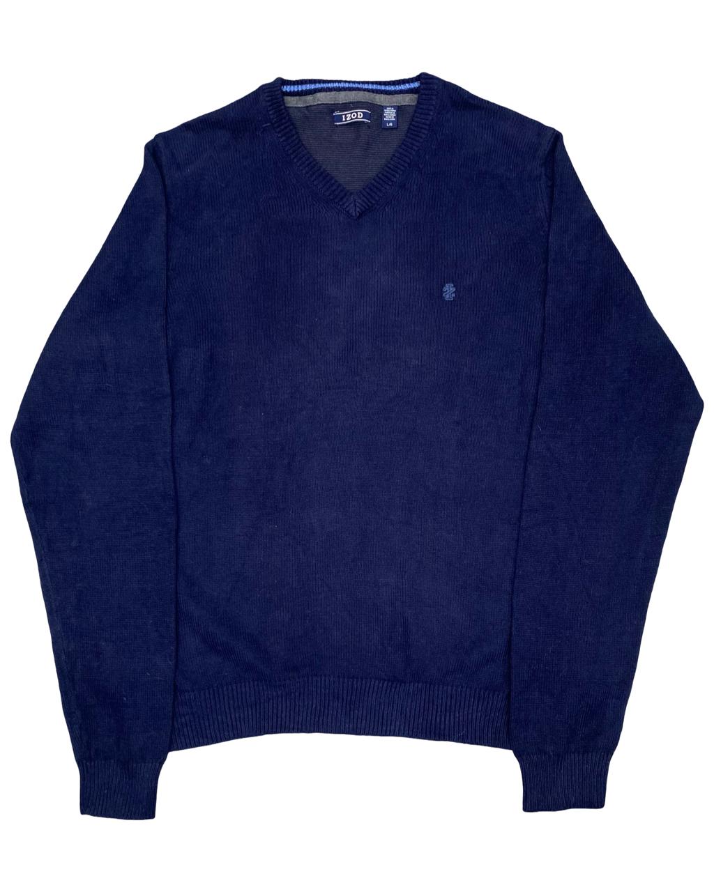 IZOD Navy Blue V-Neck Knit Sweater | Size Large | Chest 23.5”