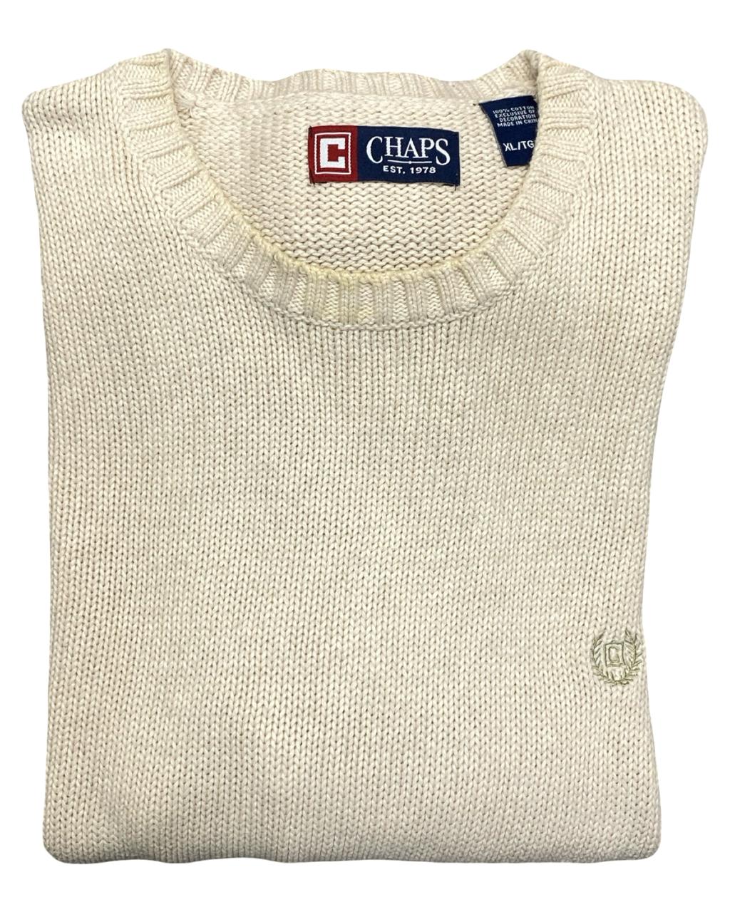 Chaps Cream Knit Crewneck Sweater | Size Large | Chest 24”