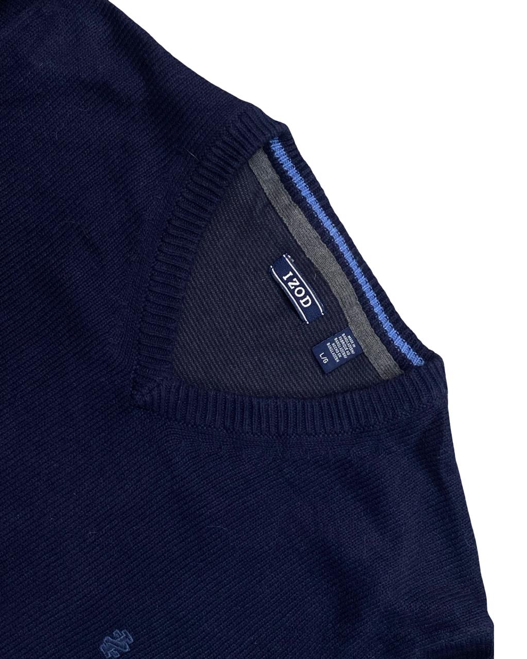 IZOD Navy Blue V-Neck Knit Sweater | Size Large | Chest 23.5”