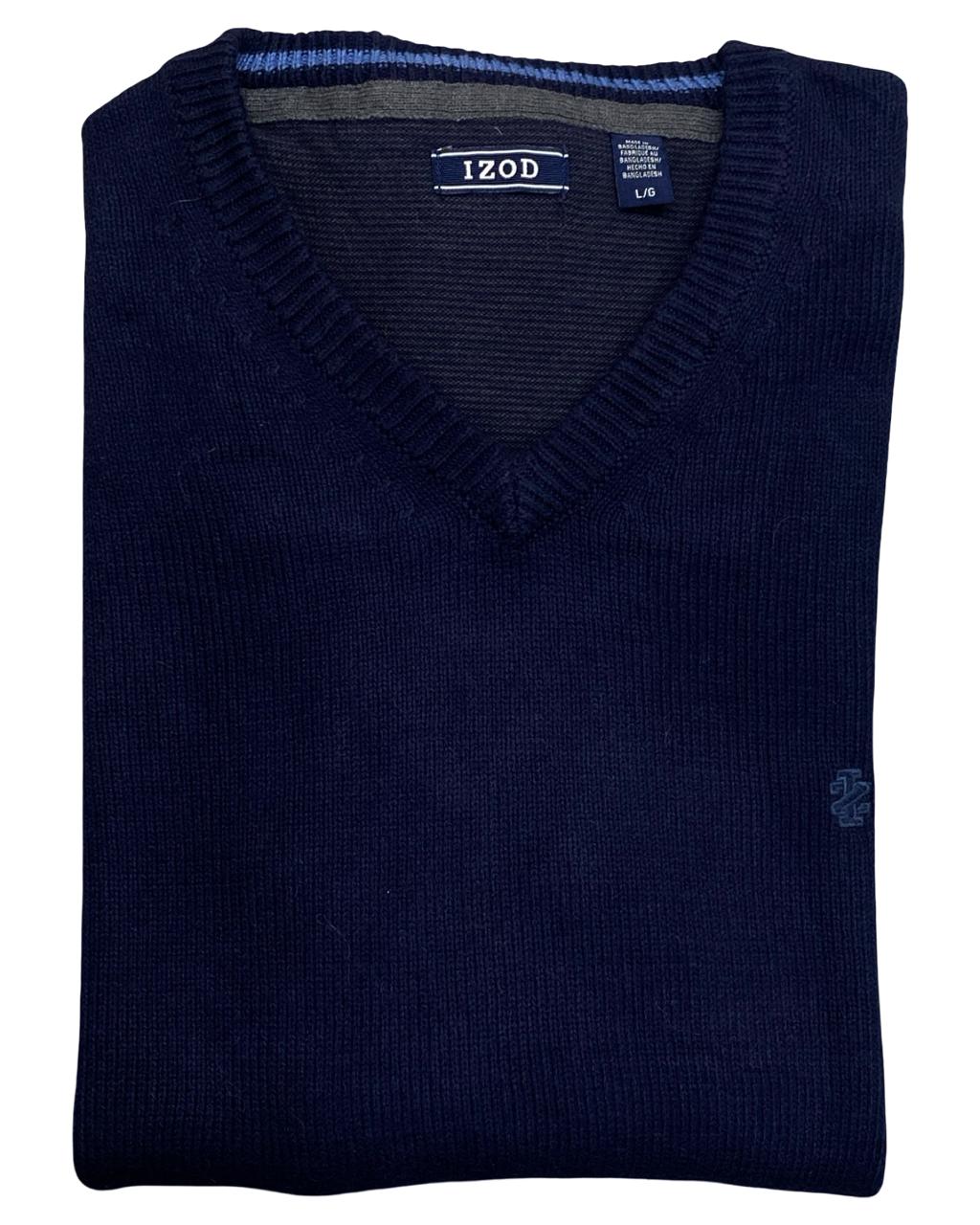 IZOD Navy Blue V-Neck Knit Sweater | Size Large | Chest 23.5”