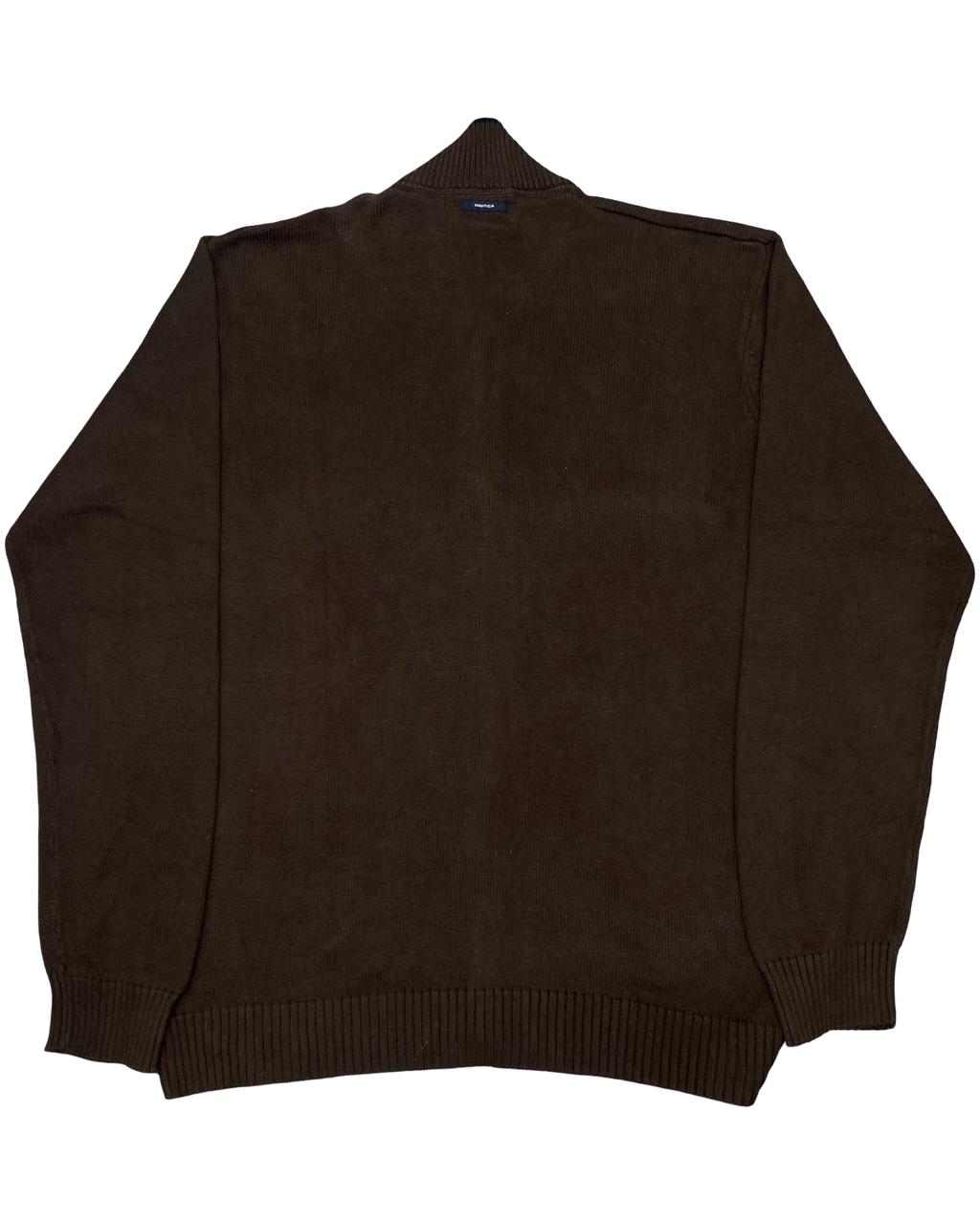 Nautica Dark Brown Full-Zip Cotton Knit Cardigan Sweater | Size Large | Chest 25”