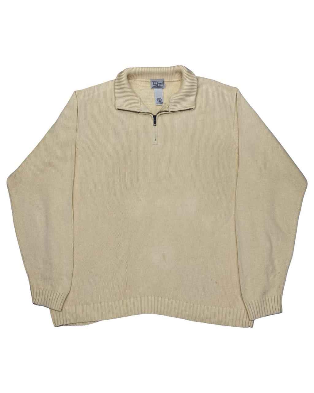 L.L.Bean Pastel Yellow Quarter-Zip Cotton Knit Sweater | Size XL | Chest 26”