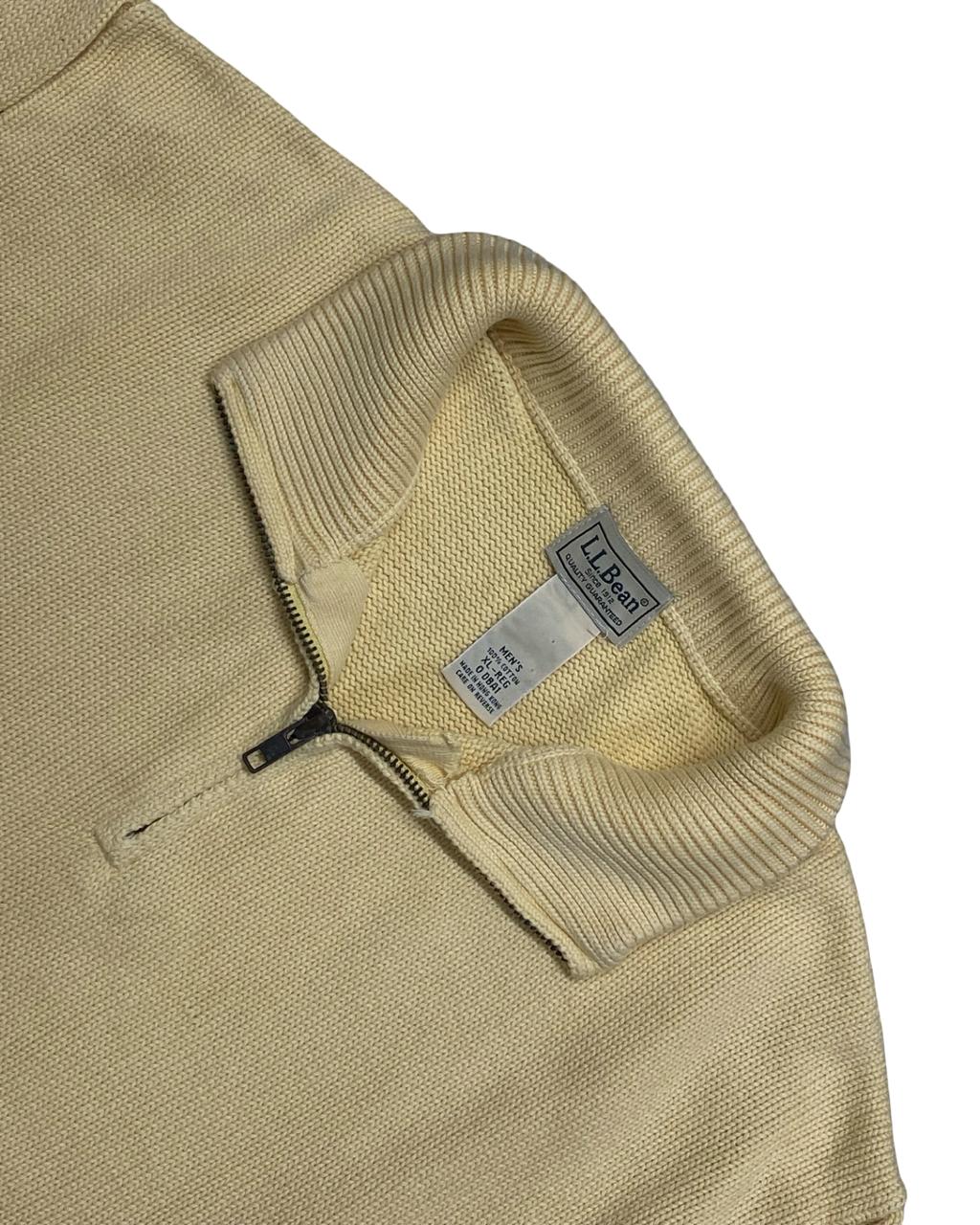 L.L.Bean Pastel Yellow Quarter-Zip Cotton Knit Sweater | Size XL | Chest 26”