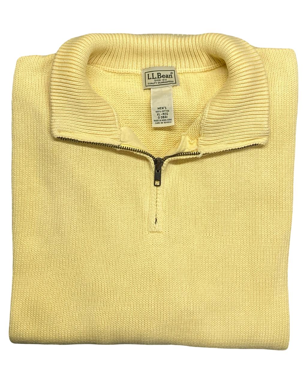 L.L.Bean Pastel Yellow Quarter-Zip Cotton Knit Sweater | Size XL | Chest 26”