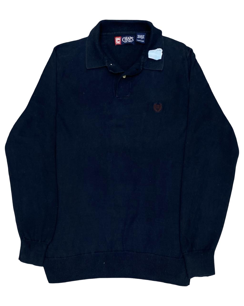 Chaps Navy Blue Long-Sleeve Knit Polo Sweater | Size Small | Chest 19”