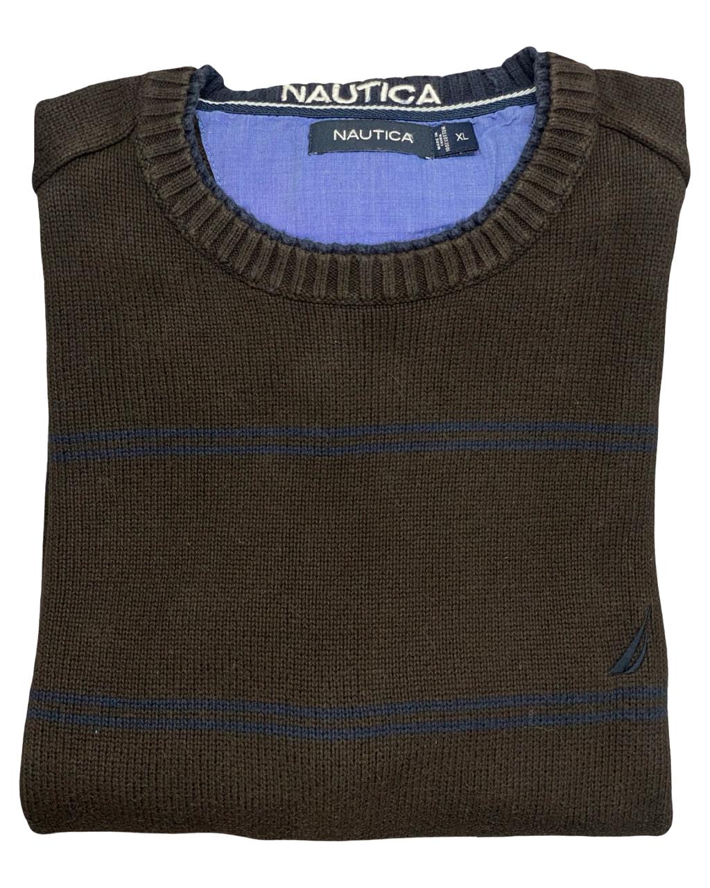 Nautica Black Striped Knit Sweater