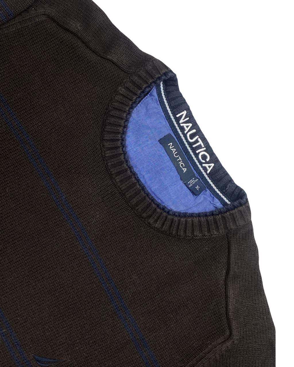 Nautica Black Striped Knit Sweater