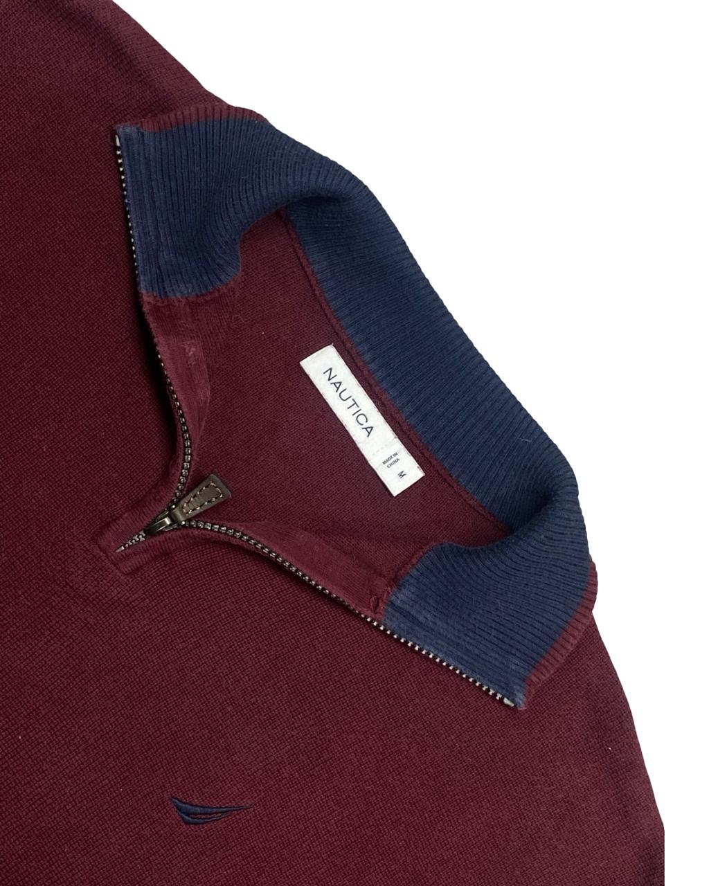 Nautica Maroon Quarter-Zip Knit Sweater