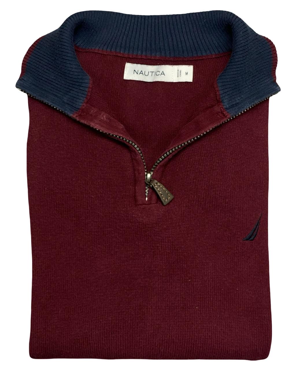 Nautica Maroon Quarter-Zip Knit Sweater