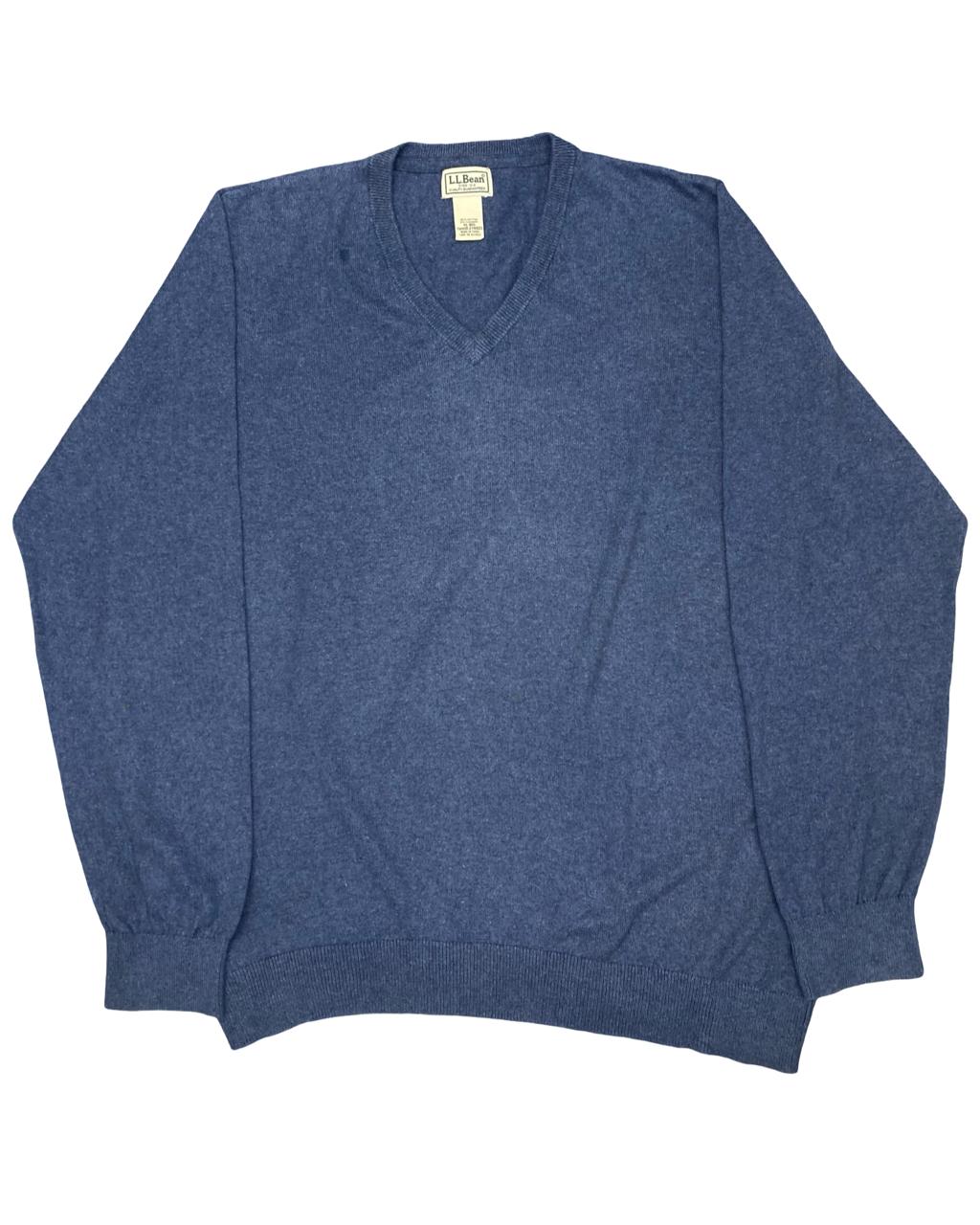 L.L.Bean Blue Cotton-Cashmere V-Neck Sweater